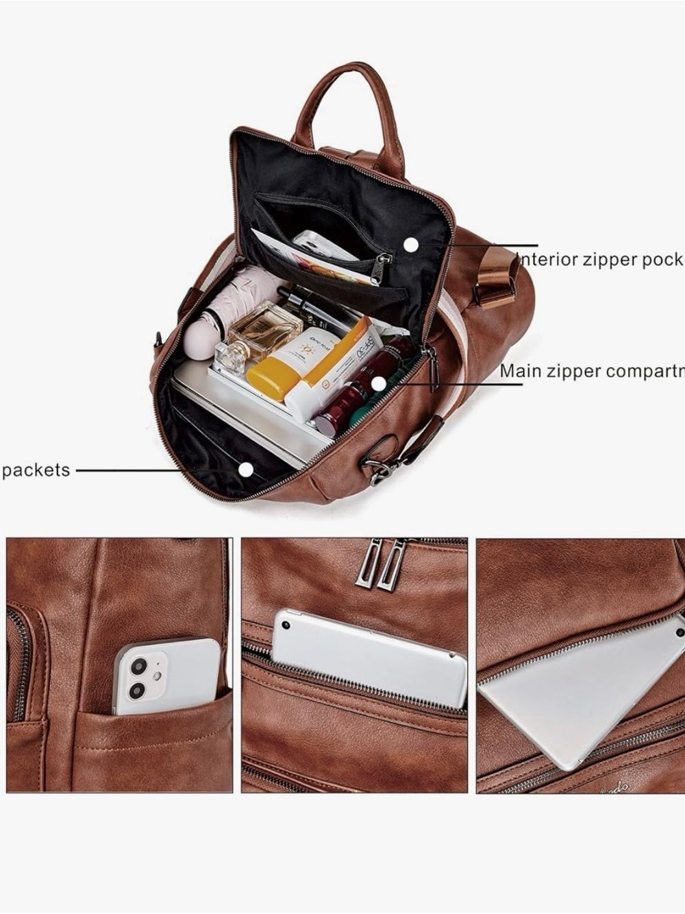 Brown Women's Leather Backpack - Versatile Everyday Bag - Picture 4 of 8